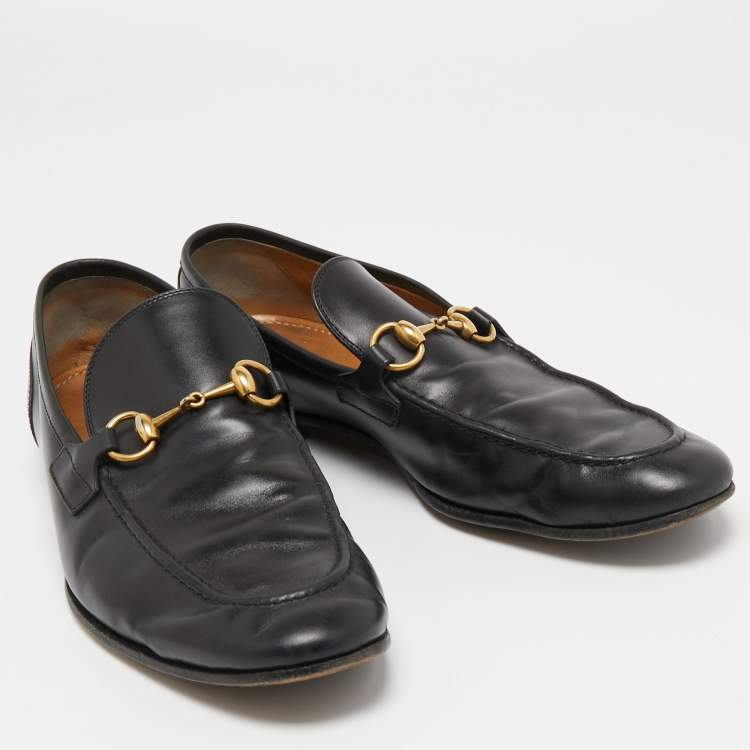 Pre Owned Gucci Black Leather Jordaan Loafers Size 43