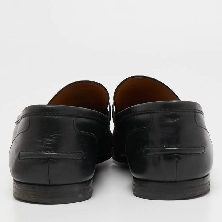 Pre Owned Gucci Black Leather Jordaan Loafers Size 43