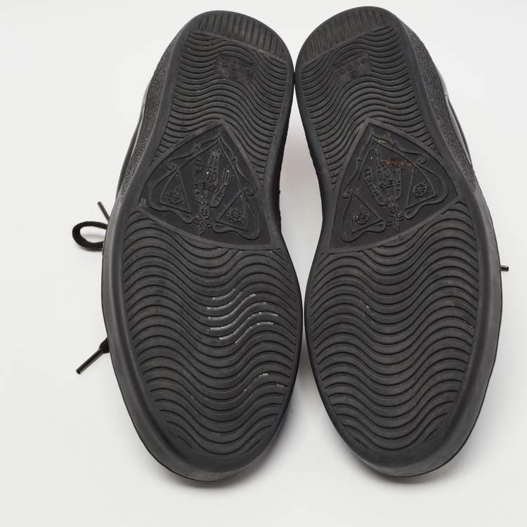 Pre Owned Gucci Black Leather Bee Embroidered Ace Sneakers Size 43.5