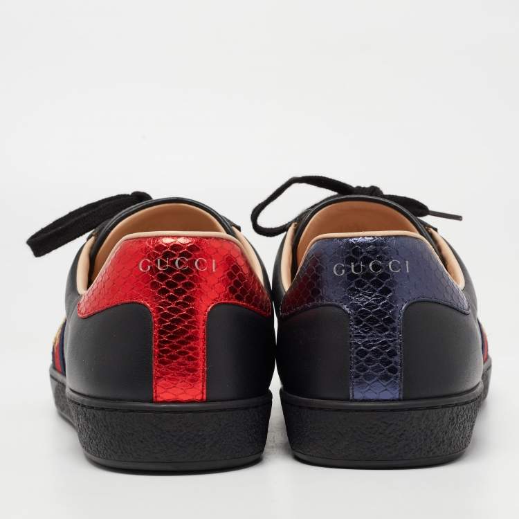 Pre Owned Gucci Black Leather Bee Embroidered Ace Sneakers Size 43.5