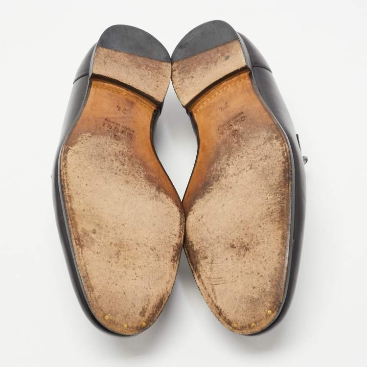 Pre Owned Gucci Black Leather Jordaan Loafers Size 41.5