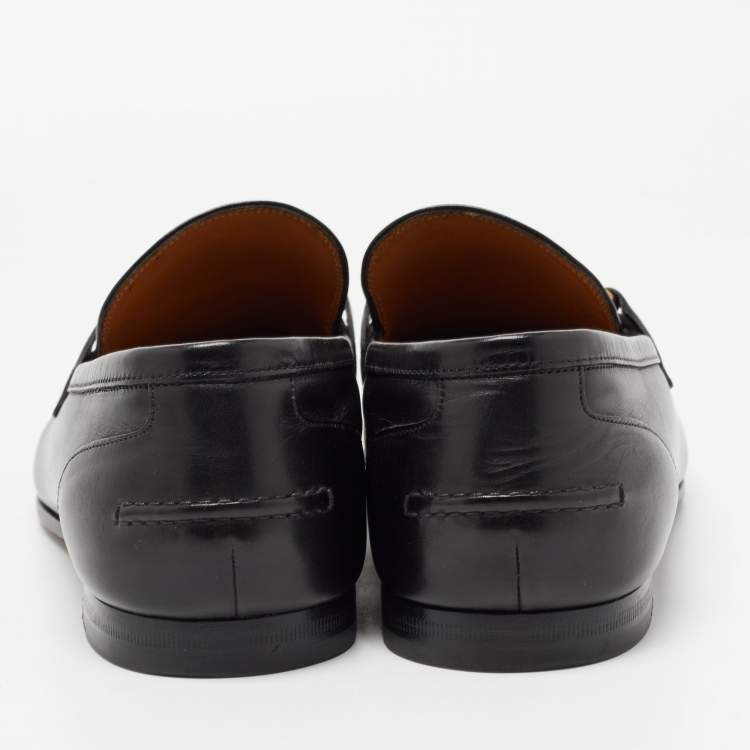Pre Owned Gucci Black Leather Jordaan Loafers Size 41.5