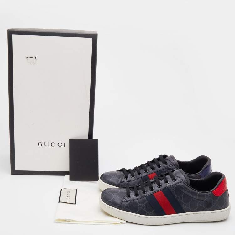 Pre Owned Gucci Black GG Supreme Canvas Web Ace Low Top Sneakers Size 41.5