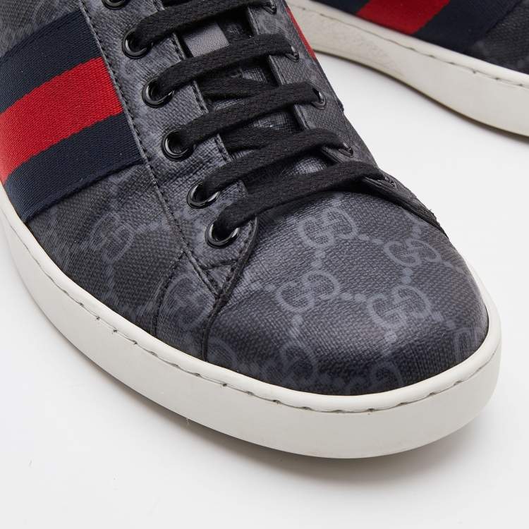 Pre Owned Gucci Black GG Supreme Canvas Web Ace Low Top Sneakers Size 41.5