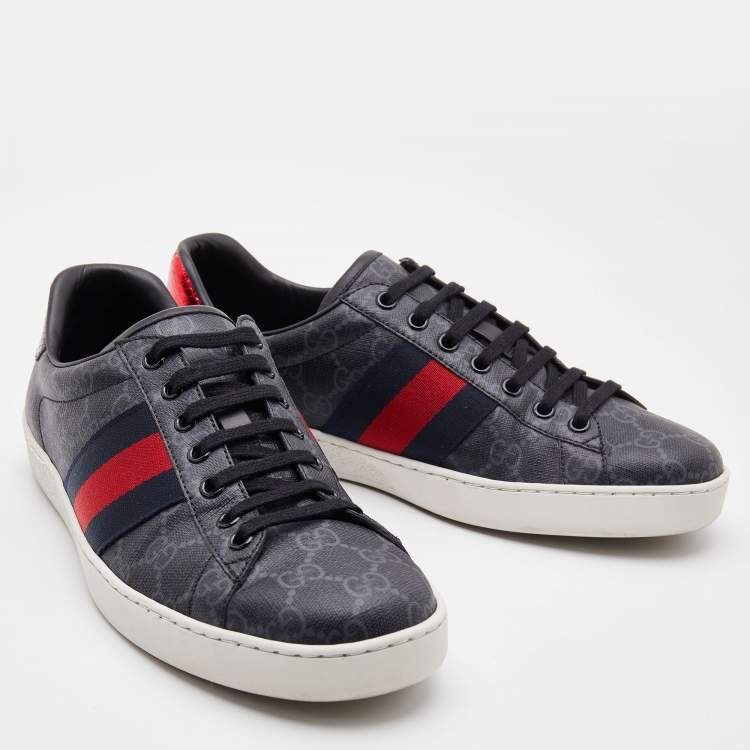 Pre Owned Gucci Black GG Supreme Canvas Web Ace Low Top Sneakers Size 41.5