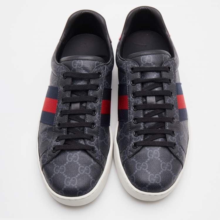 Pre Owned Gucci Black GG Supreme Canvas Web Ace Low Top Sneakers Size 41.5