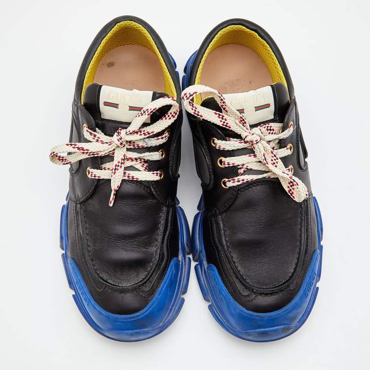 Pre Owned Gucci Black Leather Colorblock Pattern Low Top Sneakers Size 43.5