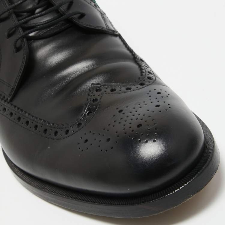 Pre Owned Gucci Black Brogue Leather Bee Web Detail Lace Up Oxfords Size 46.5