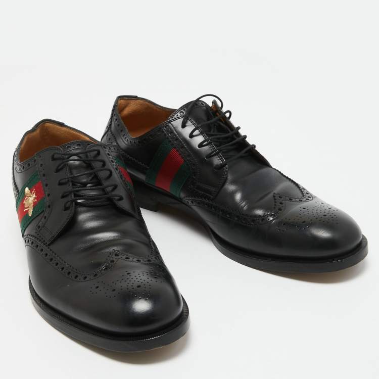 Pre Owned Gucci Black Brogue Leather Bee Web Detail Lace Up Oxfords Size 46.5