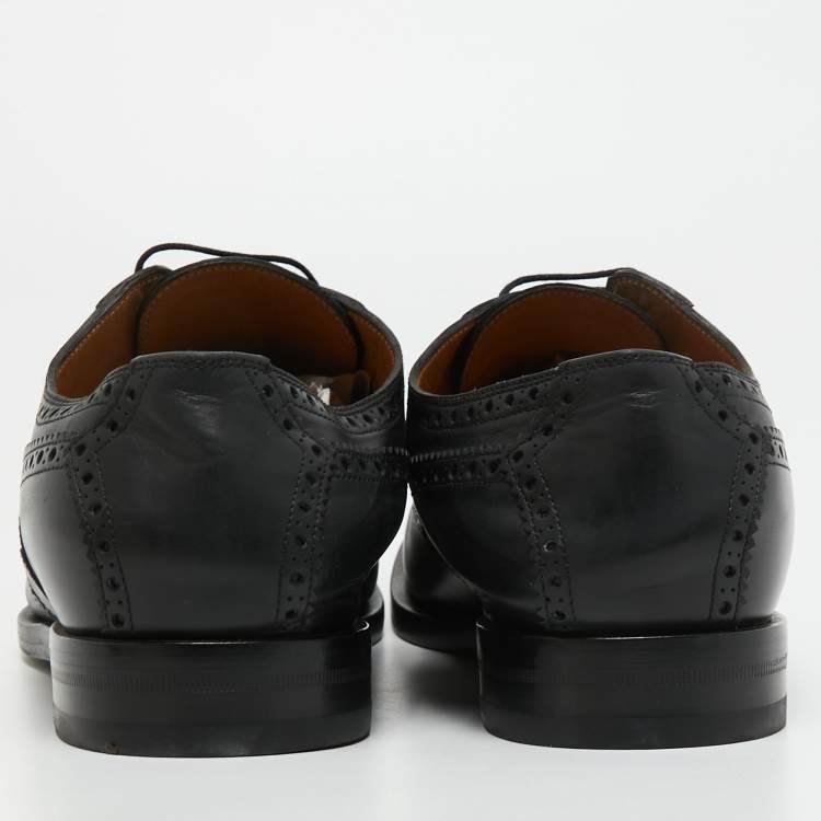 Pre Owned Gucci Black Brogue Leather Bee Web Detail Lace Up Oxfords Size 46.5