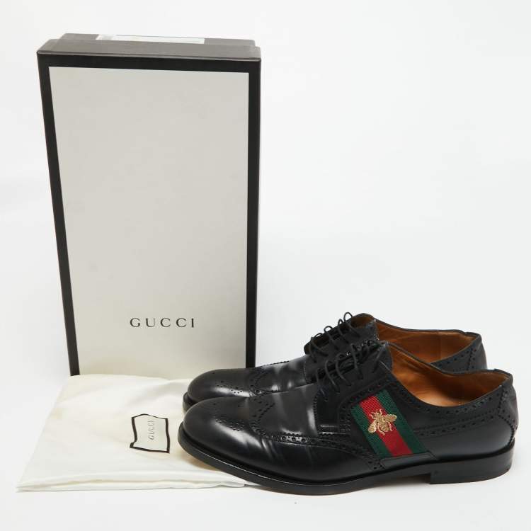 Pre Owned Gucci Black Brogue Leather Bee Web Detail Lace Up Oxfords Size 46.5