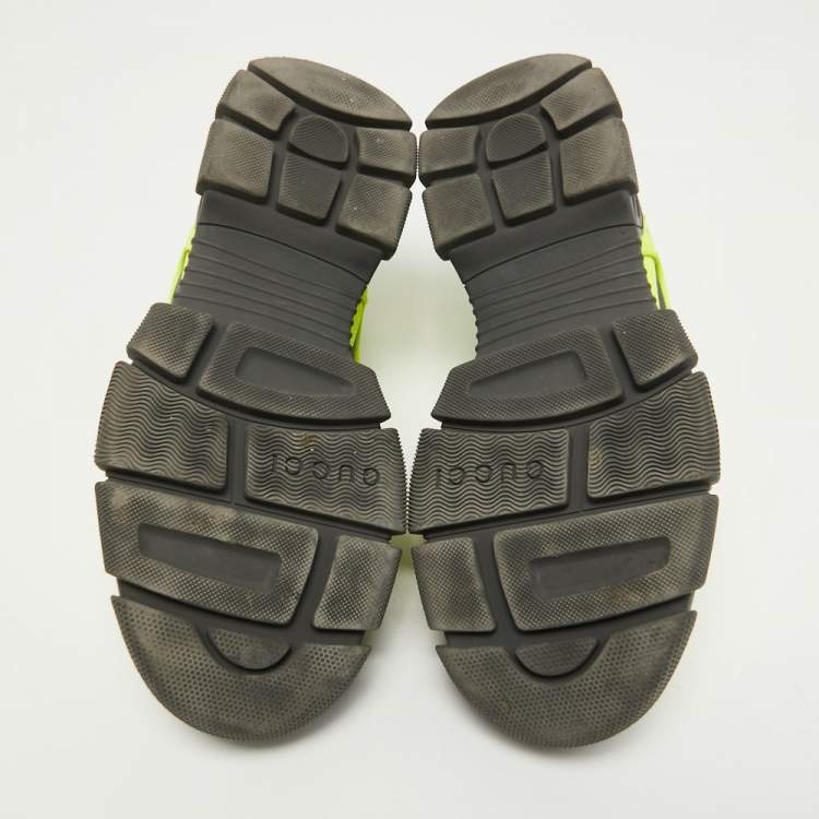 Pre Owned Gucci Green/Black Leather and Mesh Flashtrek Sneakers Size 42