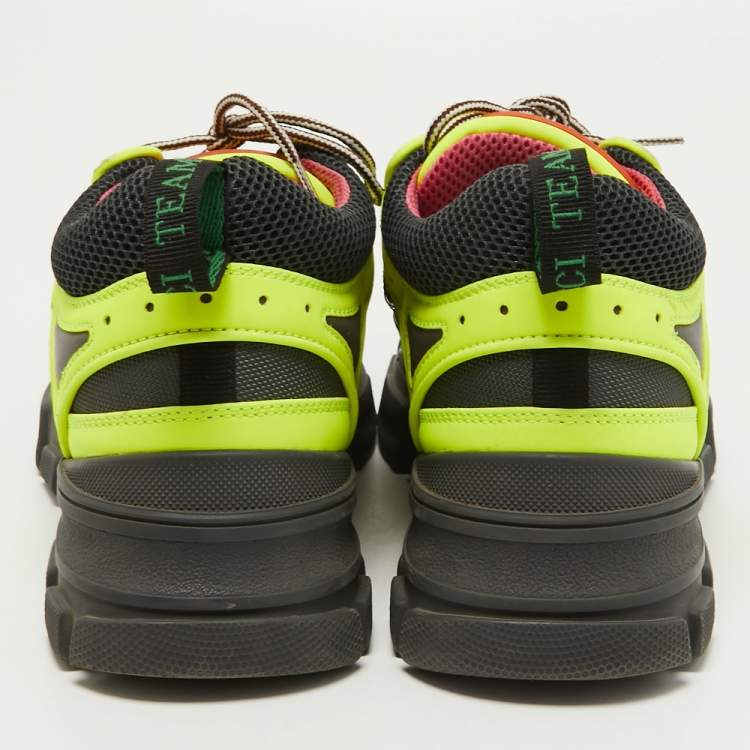 Pre Owned Gucci Green/Black Leather and Mesh Flashtrek Sneakers Size 42