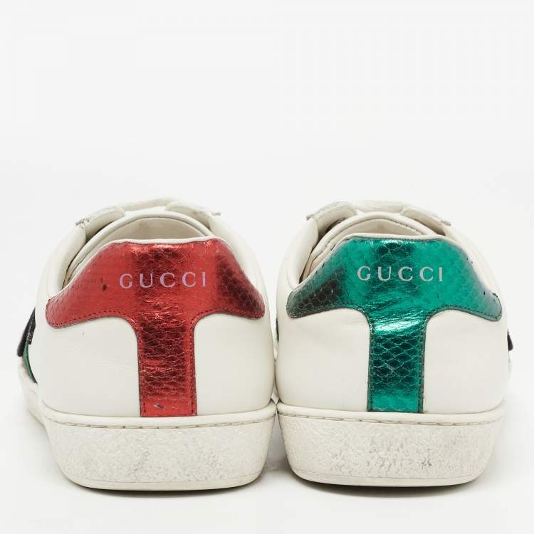 Pre Owned Gucci White Leather Kingsnake Ace Sneakers Size 41