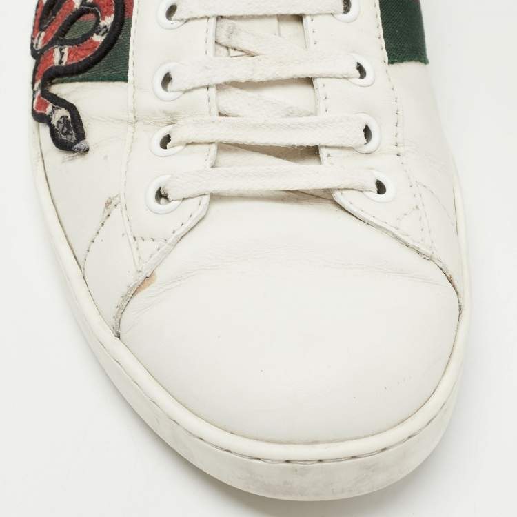 Pre Owned Gucci White Leather Kingsnake Ace Sneakers Size 41