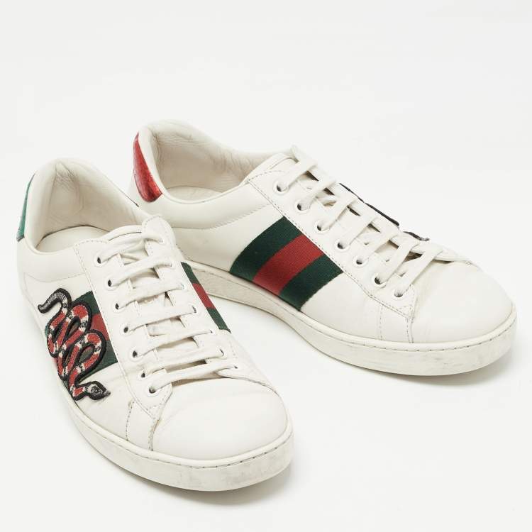 Pre Owned Gucci White Leather Kingsnake Ace Sneakers Size 41