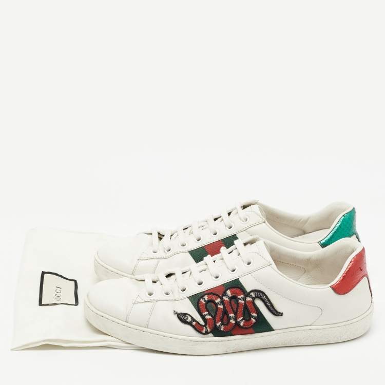 Pre Owned Gucci White Leather Kingsnake Ace Sneakers Size 41