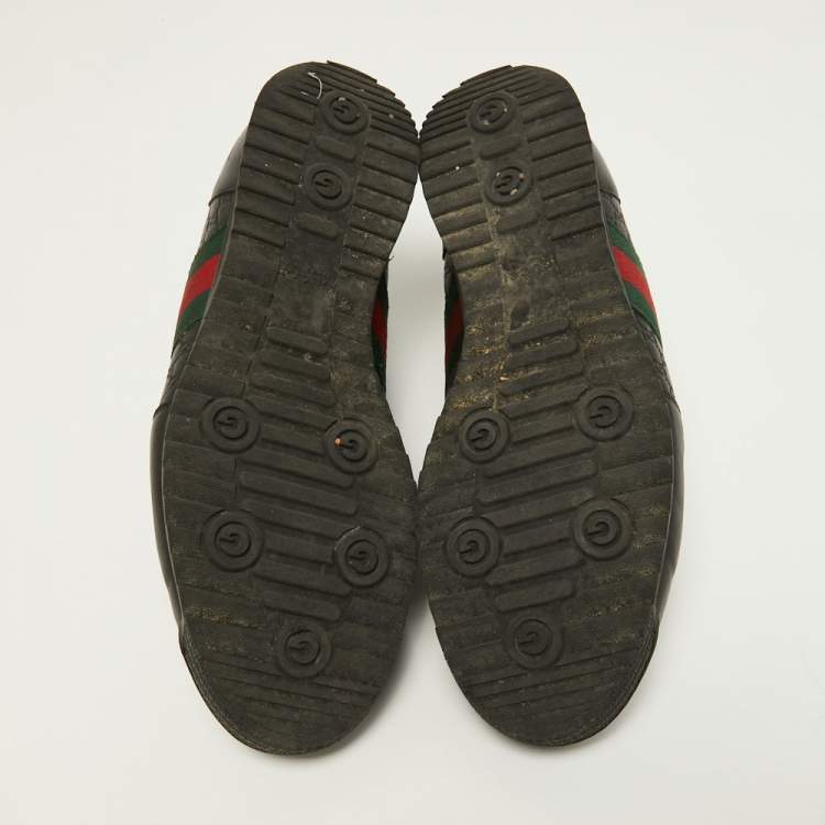 مملوكة مسبقًا Gucci Black Guccissima Leather Web Ace Sneakers Size 42