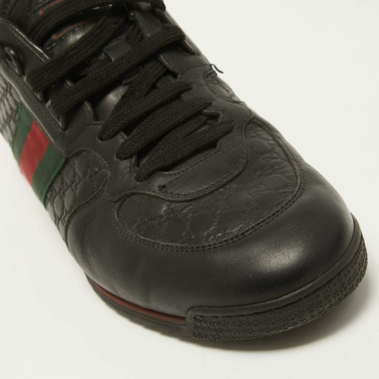مملوكة مسبقًا Gucci Black Guccissima Leather Web Ace Sneakers Size 42