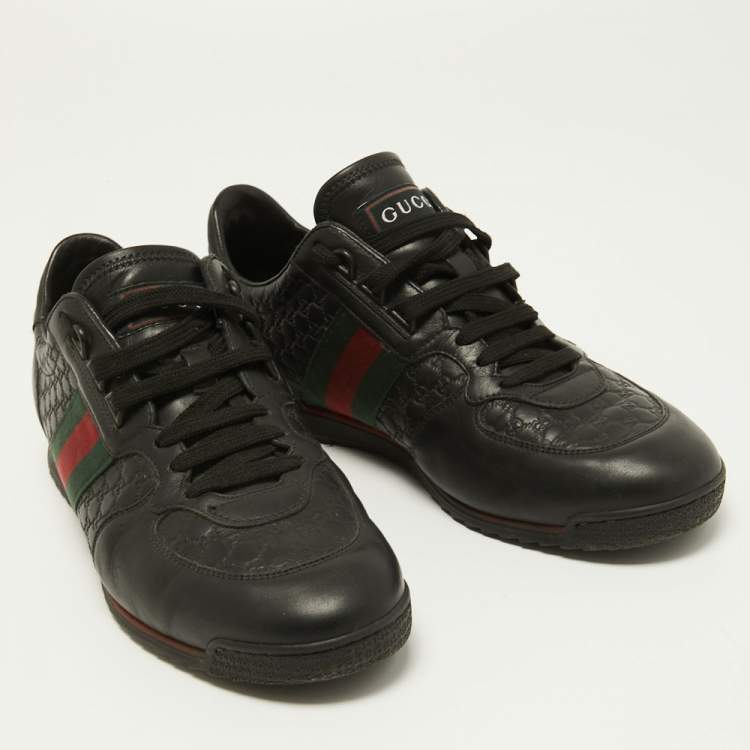 مملوكة مسبقًا Gucci Black Guccissima Leather Web Ace Sneakers Size 42