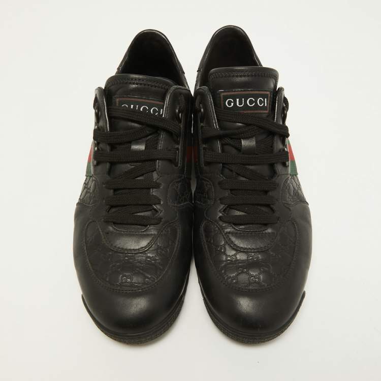 مملوكة مسبقًا Gucci Black Guccissima Leather Web Ace Sneakers Size 42