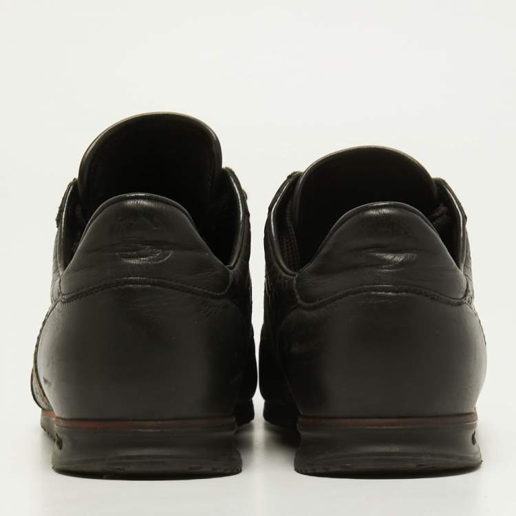 مملوكة مسبقًا Gucci Black Guccissima Leather Web Ace Sneakers Size 42