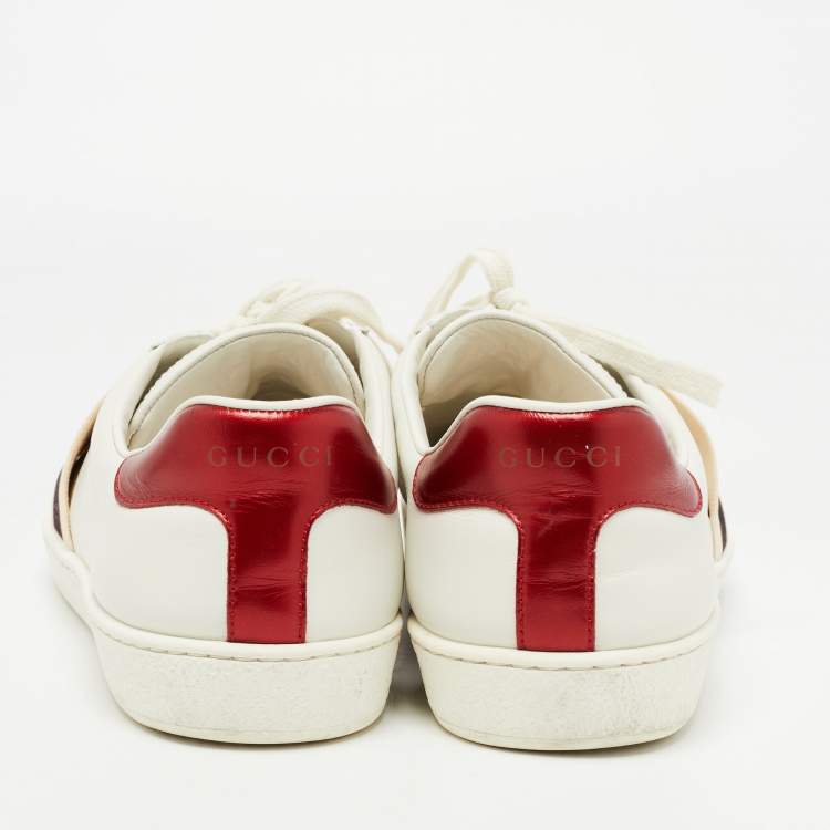 Pre Owned Gucci White Leather Logo Band Ace Sneakers Size 42