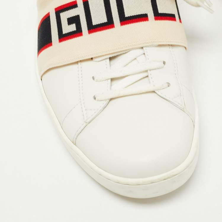 Pre Owned Gucci White Leather Logo Band Ace Sneakers Size 42