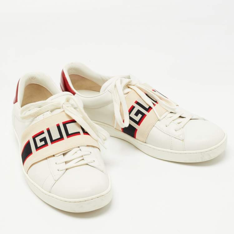 Pre Owned Gucci White Leather Logo Band Ace Sneakers Size 42