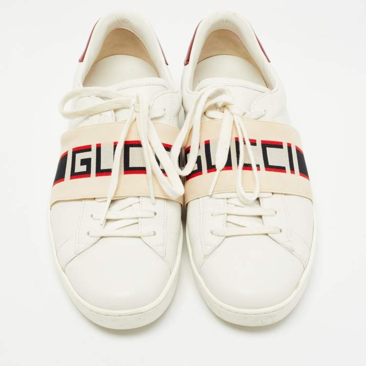Pre Owned Gucci White Leather Logo Band Ace Sneakers Size 42