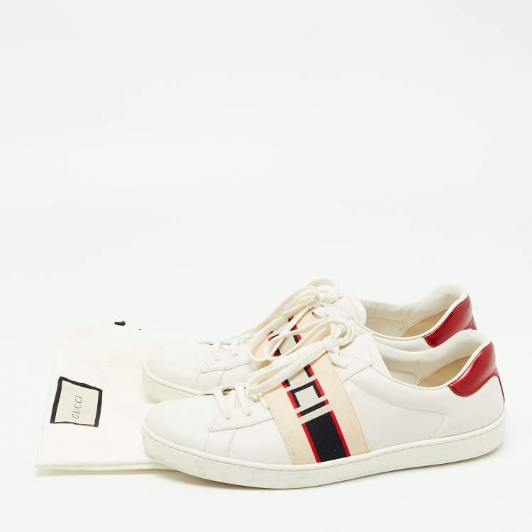Pre Owned Gucci White Leather Logo Band Ace Sneakers Size 42