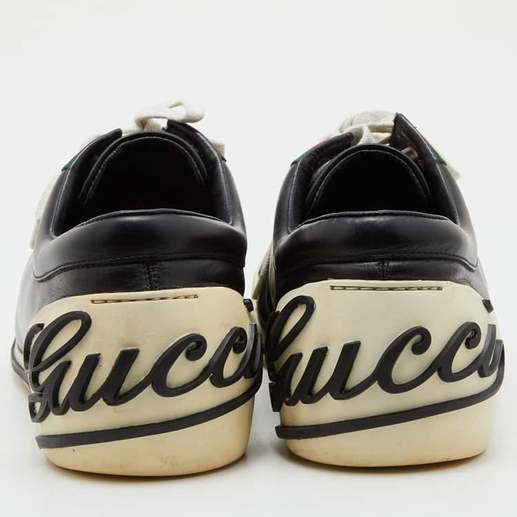 مملوكة مسبقًا Gucci Black Leather Web Detail Low Top Sneakers Size 43