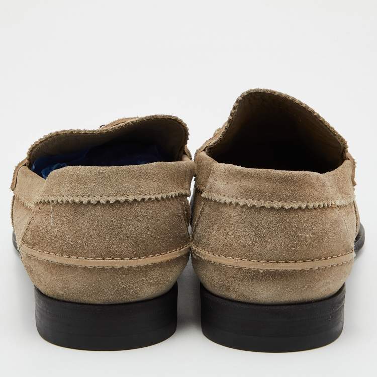 Pre Owned Gucci Grey Suede Horsebit Slip On Loafers Size 45.5