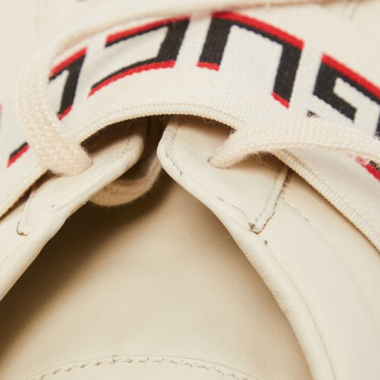 Pre Owned Gucci White Leather Logo Elastic Band Ace Sneakers Size 42