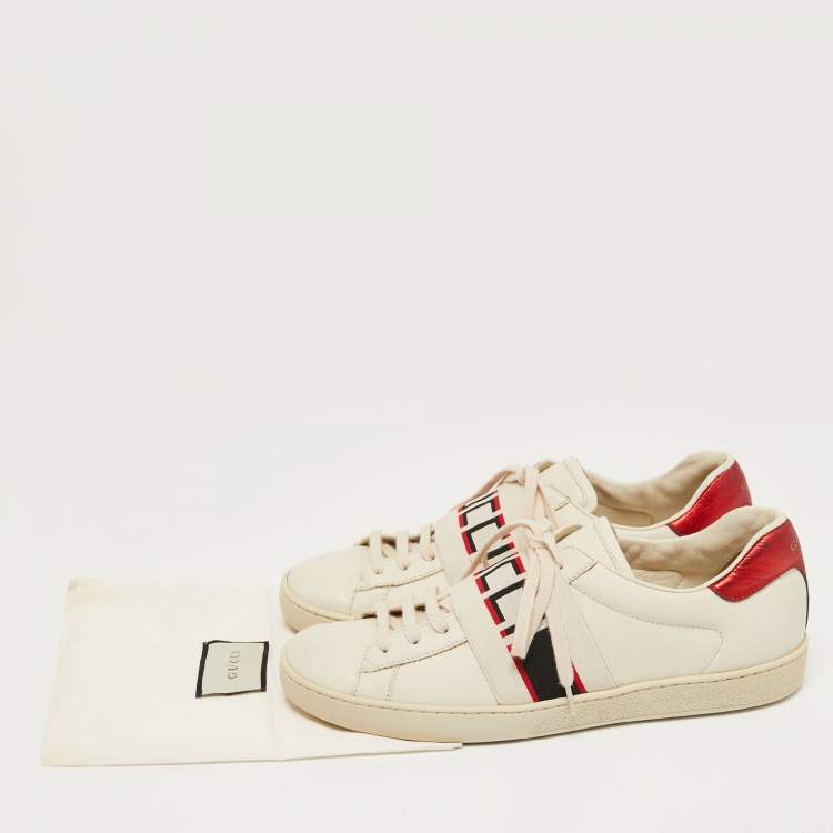 Pre Owned Gucci White Leather Logo Elastic Band Ace Sneakers Size 42