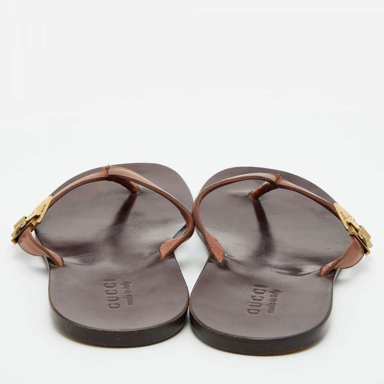 Pre Owned Gucci Brown Leather Thong Flats Size 43