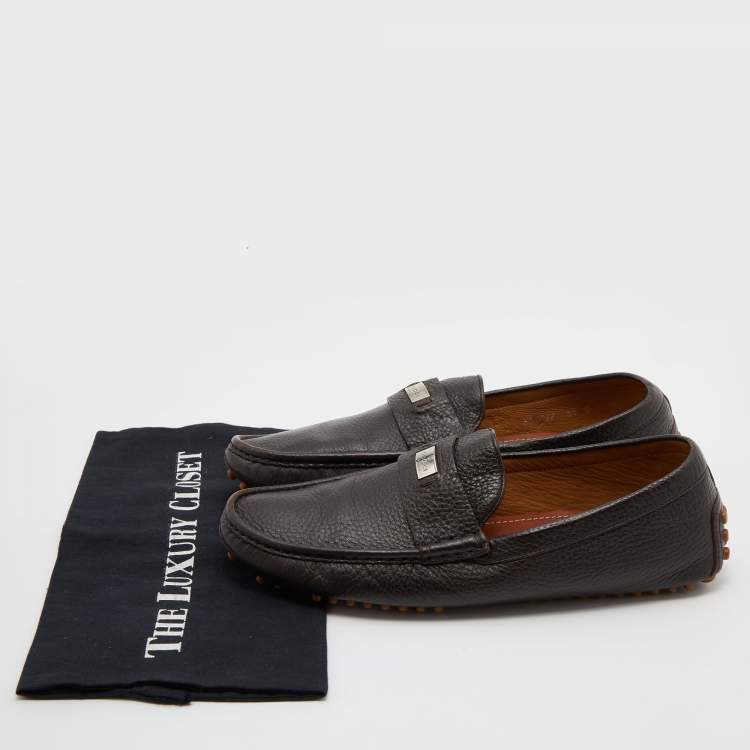 Pre Owned Gucci Dark Brown Leather Slip On Loafers Size 42.5