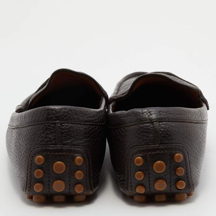 Pre Owned Gucci Dark Brown Leather Slip On Loafers Size 42.5