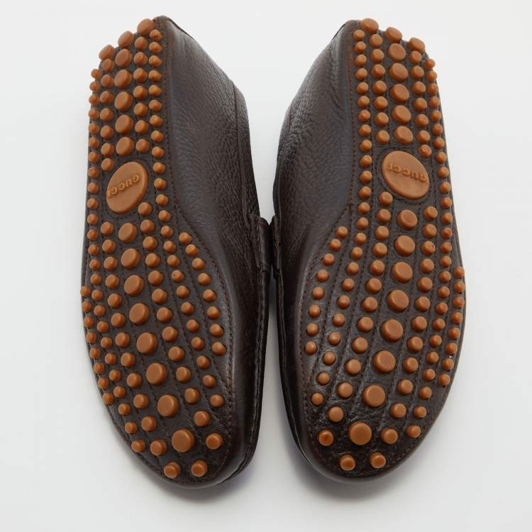 Pre Owned Gucci Dark Brown Leather Slip On Loafers Size 42.5
