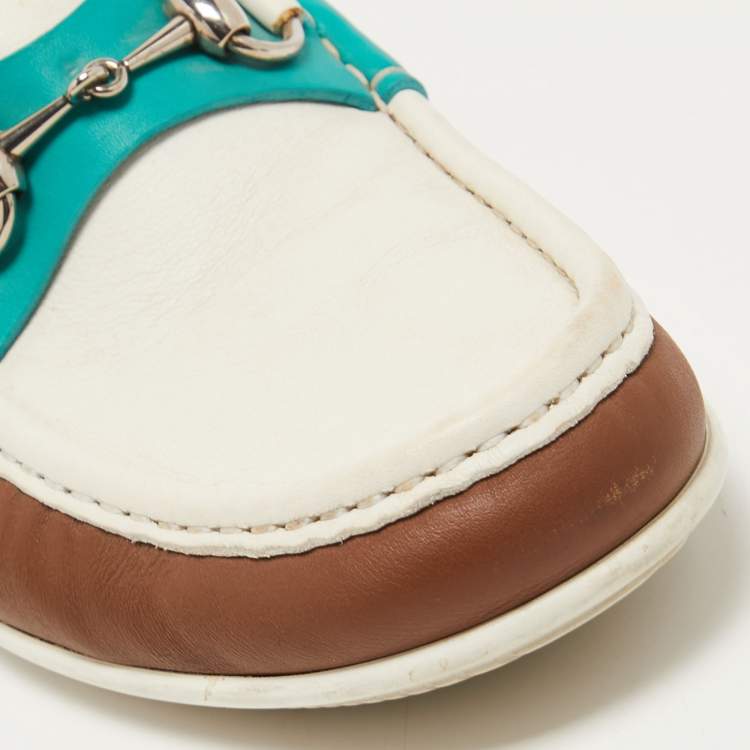 Pre Owned Gucci Tricolor Leather Horsebit Slip On Loafers Size 42