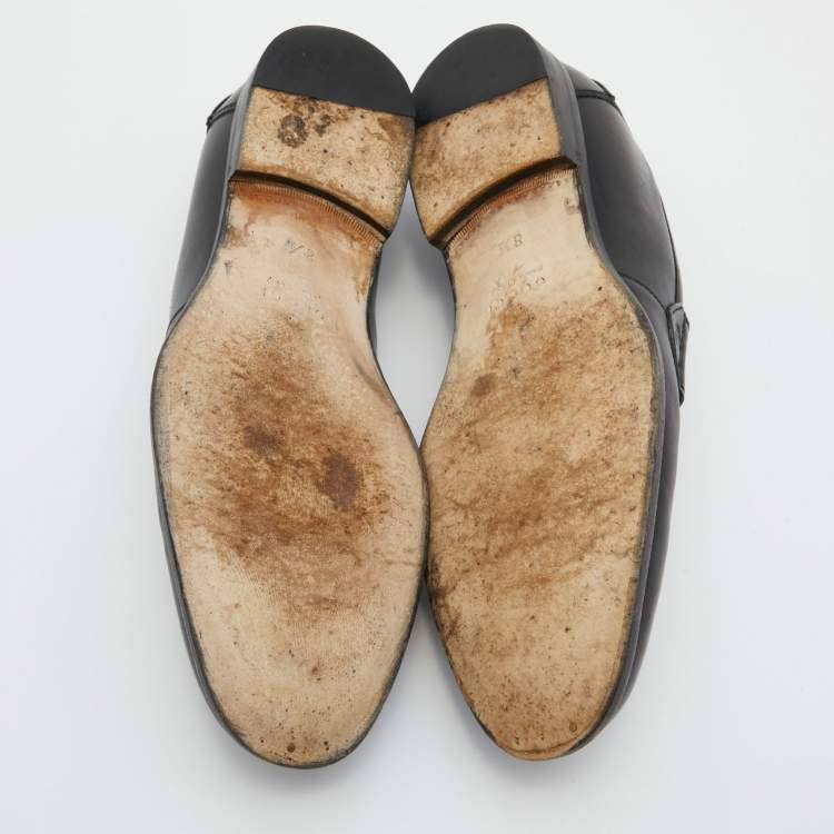 Pre Owned Gucci Black Leather Slip On Penny Loafers Size 42.5