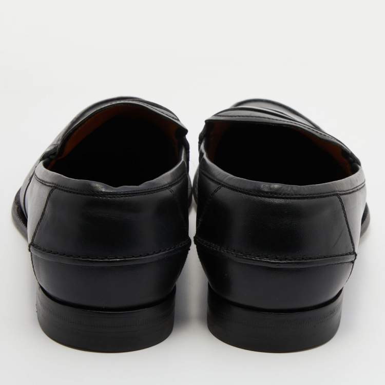Pre Owned Gucci Black Leather Slip On Penny Loafers Size 42.5