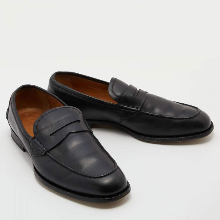Pre Owned Gucci Black Leather Slip On Penny Loafers Size 42.5