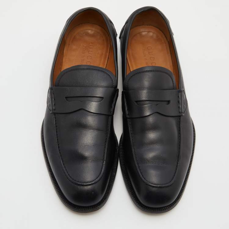 Pre Owned Gucci Black Leather Slip On Penny Loafers Size 42.5