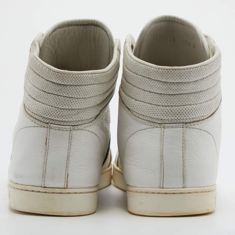 Pre Owned Gucci White Leather Web Detail High Top Sneakers Size 44.5