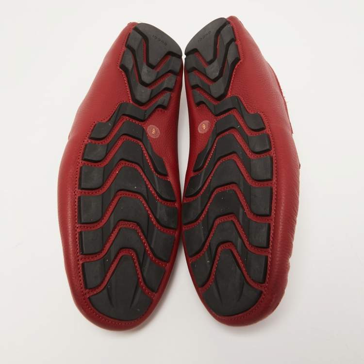 Pre Owned Gucci Red Leather Praga Slip On Loafers Size 40