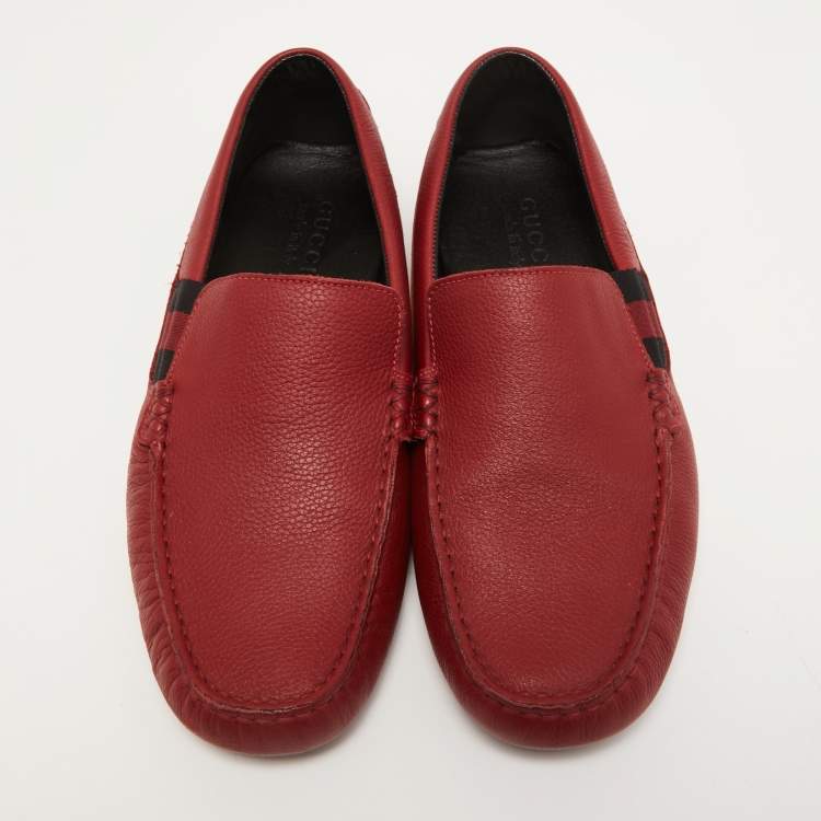 Pre Owned Gucci Red Leather Praga Slip On Loafers Size 40