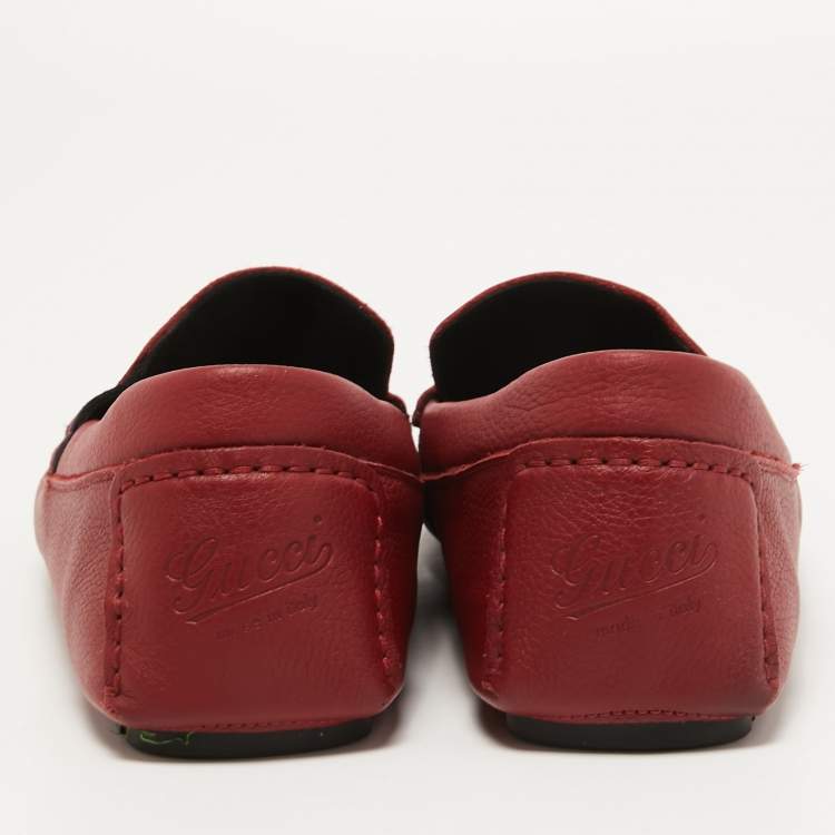 Pre Owned Gucci Red Leather Praga Slip On Loafers Size 40