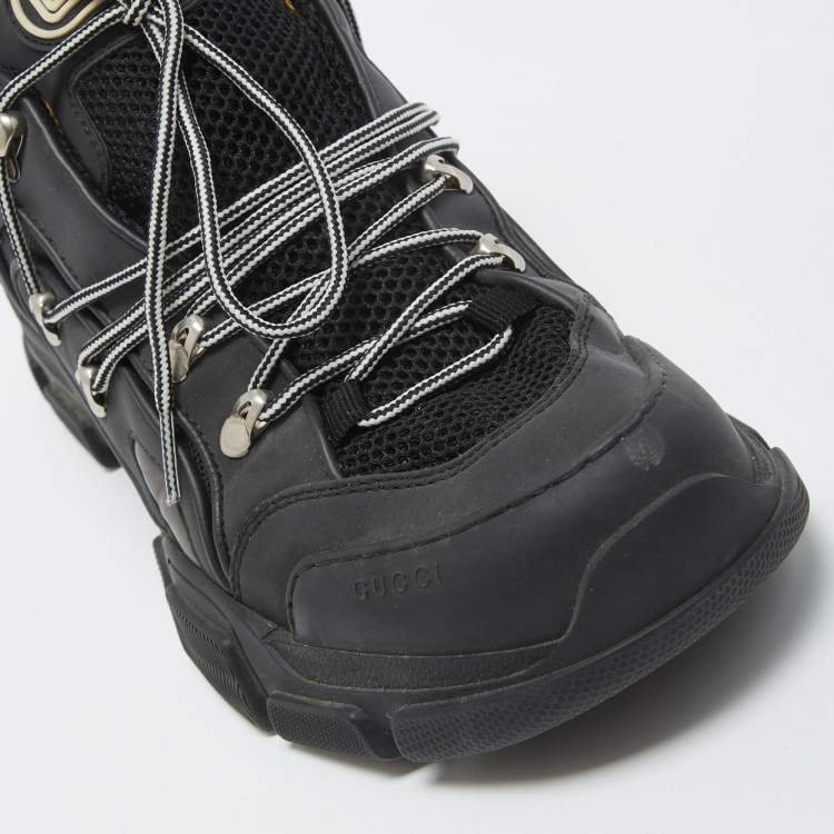 Pre Owned Gucci Black Mesh and Leather Flashtrek Sneakers Size 44