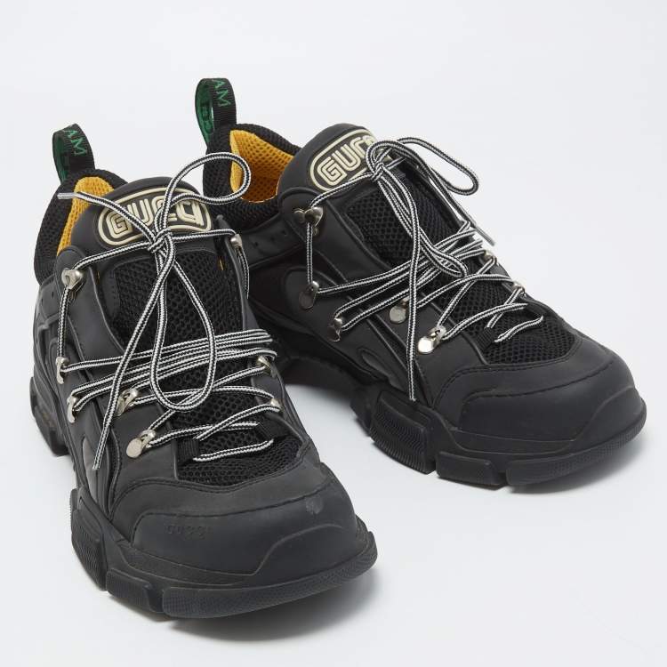 Pre Owned Gucci Black Mesh and Leather Flashtrek Sneakers Size 44